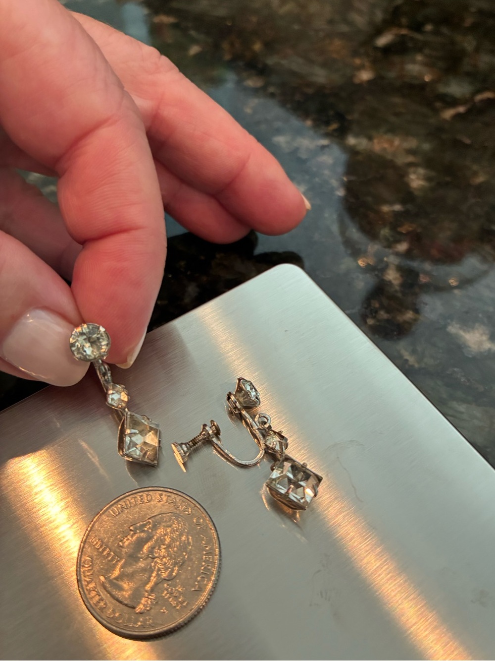 Vintage-Style Crystal Drop Clip-On Earrings - Clear